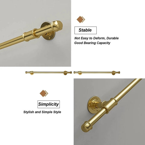 Built Tough Wrought Iron Handrail For Indoor Outdoor Stairs With Sure Grip Safety Banister and Weather Tough Galvanized Brackets In Rich Gold For Real Homes And Aging Family Members 18 Foot Length, close-up view of gold handrail showing stability.