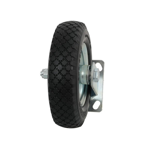 Rock Solid 8 Inch Flat Free Foam Filled Rubber Rigid Caster with dual ball bearings and a metal mounting plate.