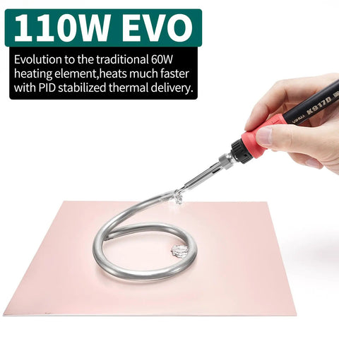 Pro Grade 110W Digital Soldering Station Kit With LCD Display And Sleep Mode demonstrating soldering on metal surface