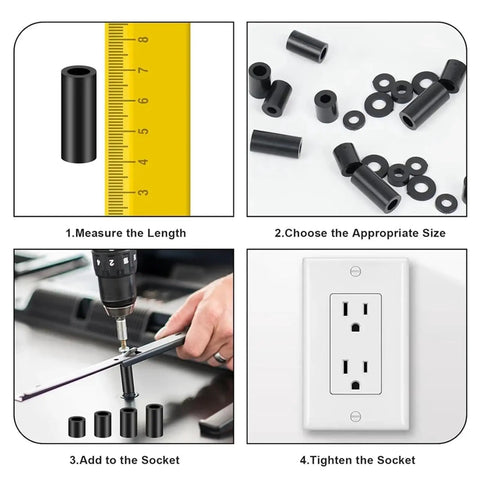 All In One Electrical Outlet Spacer Set With 1725 Nylon Spacers And 345 Screws M3 And M4 Black Round Spacers For Switch Receptacles And Receptacles Enclosures Insulated Protection Wide Size Range Built To Last, black nylon spacers for outlet install