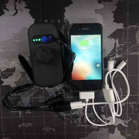 Kickass Slick IPX7 8.4V Rechargeable Battery Pack For Bikes And Cycling Headlamps with USB output and connected phone