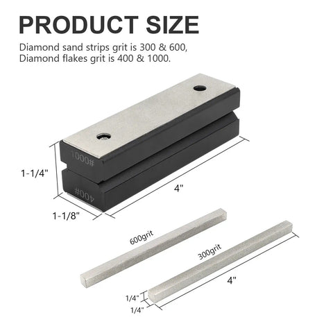 Top Shelf Four Sided Sharpening Stone With Slick Removable Block And Diamond Sand Strips Grit 300 Through 1000 size 4 inches