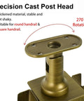 Precision cast post head for Rock Solid Weatherproof Glass Railing Posts, featuring 270° rotation and suitable for handrails.
