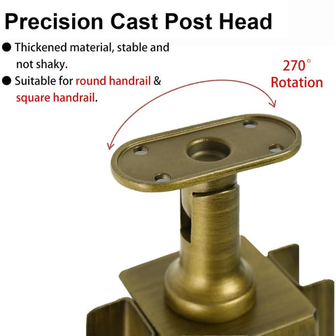 Precision cast post head for Rock Solid Weatherproof Glass Railing Posts, featuring 270° rotation and suitable for handrails.