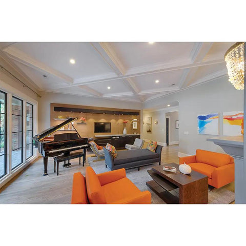 Modern living room with 4 Inch Recessed LED Can Light Retrofit Kit For Ceiling And Shower Downlight 3000K warm white installed