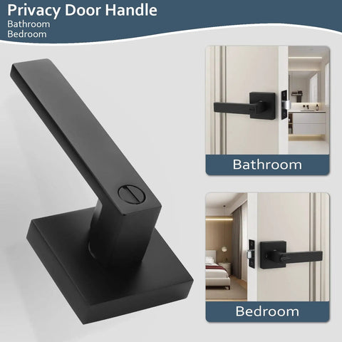 Six Pack Privacy Door Handles Black No Keys For Bedroom And Bathroom Interior Levers For Left Or Right Handed Doors Modern Square Door Knobs With Thumb Turn Lock And Emergency Release.
