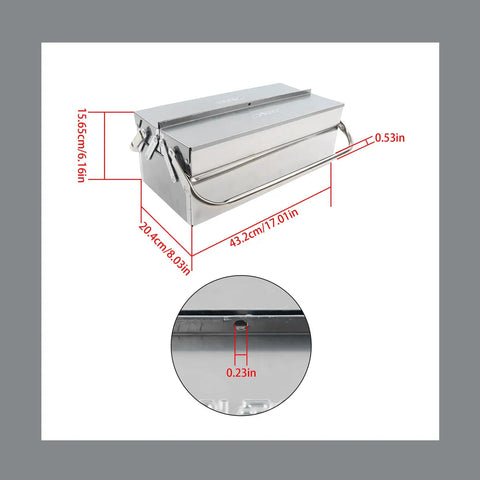 Heavy Duty Folding Stainless Steel Toolbox With Slick Pull Out Drawers And Hardened Steel Carry Handle Dang Tough Compact Gear Case No Bull, showing dimensions and details.