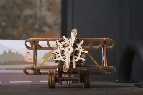 Mini Biplane 3D Wooden Puzzle Kit For Adults That Lets You Build It Yourself Hands On Mechanical Model Plane For Aviation Lovers And Puzzle Fans Great Gift For Builders And Aviation Buffs, front view