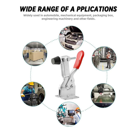 20 Pieces Horizontal Toggle Clamp Set With Quick Release For One Hand Operation Up To 27 Kg Perfect For Workbench Jigs And Repetitive Clamping Jobs Grab And Go Grips And Durable Performance On Any Project. Horizontal toggle clamp shown with red handle for auto, packaging, and machine use