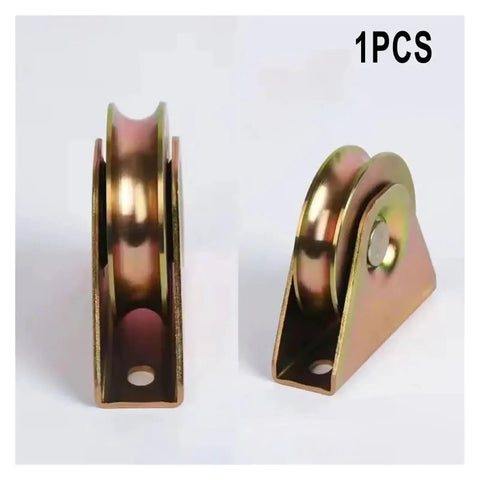 Heavy Duty Steel V Groove Track Wheel Delivers Ultra Smooth Rolling For Sliding Gates And Industrial Machinery With Rock Solid Bracket Built Tough For Daily Grind Use, showing side and angle views.