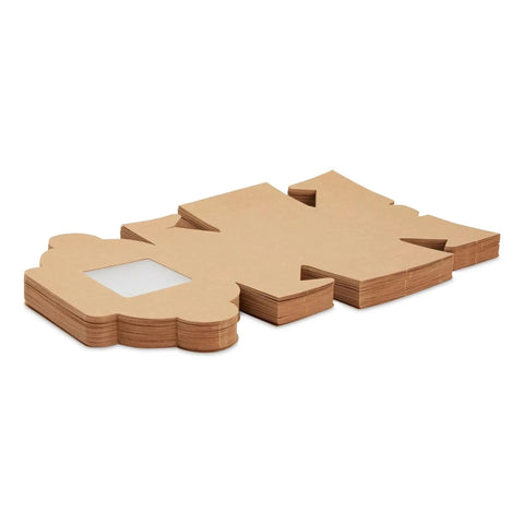 Heavy Duty Brown Cardboard Cookie Boxes With Clear Viewing Window Four By Four Inch Pastry Containers For Cupcakes Mini Pies And Sweet Treats Fifty Pack stacked flat on a white background.