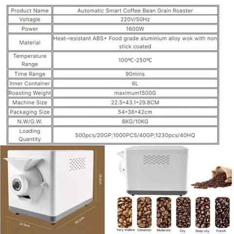 No Hassle Home Coffee Bean Roaster With Precise Temp Control And Even Stir For Deep Flavor Development Perfect For Roasting Nuts Beans And Elevating Your Morning Brew Vibes, 1600W electric roaster, heat-resistant ABS material.