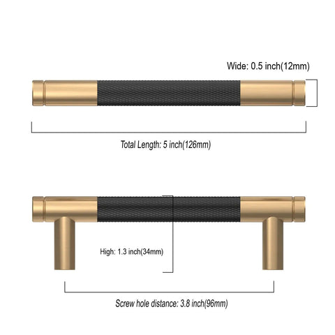 10 Pack 3.75 Inch Matte Black And Champagne Bronze Cabinet Pulls Knurled Handles For Cabinets And Drawers Kitchen Cabinet Hardware Durable Modern Look Easy Grip Replacement For Home Reno