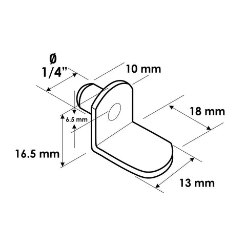 Top Shelf 25 Pack Quarter Inch L Shape Shelf Pins For Cabinets Closet Shelves Nickel Plated Steel Hardware, detailed dimensions drawing.