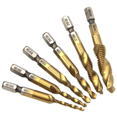 Pro Grade 6 Piece Drill and Tap Set With HSS Titanium Bits for 6-32, 8-32, 10-32, 10-24, 12-24, 1/4-20 NC Threads