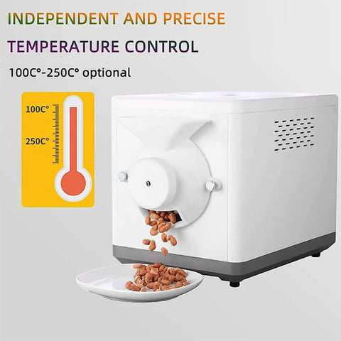 Smooth Operator Automatic Electric Coffee Bean Roaster Machine For Home Kitchen Large 1.5 Kg Nonstick Drum with temperature control gauge.