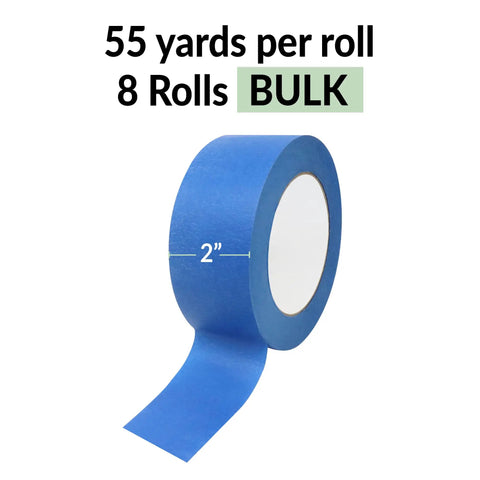 Blue Painter Tape 2 Inch Wide, 8 Rolls Total, 440 Yards Masking Tape For Walls Glass Wood Trim, tape roll with length info