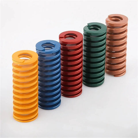 Heavy Duty Spiral Compression Springs Built Tough For The Daily Grind And Gutsy DIY Projects Providing Rock Solid Hold Down Grip And Smooth Bounce Back Performance At Exactly One Hundred Millimeters Length, vibrant colors.