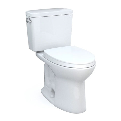 Top Shelf Two Piece Elongated Toilet Featuring Universal Height And 1.6 GPF Tornado Flush System For Hassle Free Grime Control And Reliable Everyday Bathroom Comfort In Crisp White.