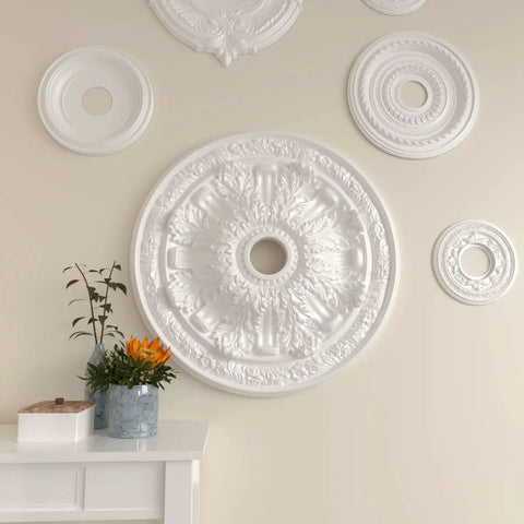 Flagstone Ceiling Medallion For Canopies 30 Inch Outer Diameter Inner Opening 3 7/8 Inches Projection 3 1/4 Inches Primed