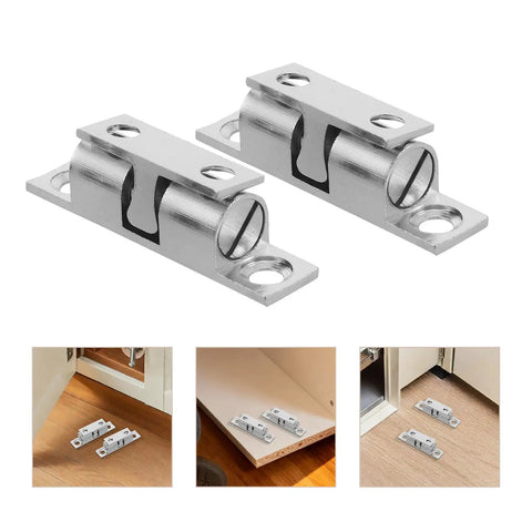 Solid Silver Copper Cabinet Door Rollers With Silent Close And Rust Resistant Finish, 10 Pack showing close-up detail of two rollers.