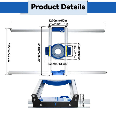 Dimensions of Slab Flattening Jig For Benchtop Router Sled, DIY Woodworking Guide Track For End Grain Board And Resin Milling