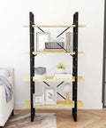 Four-Tier Book Cabinet With Solid Pine Wood Bookshelf And Metal Frame, Industrial Display Shelf For Living Room And Office, Split Design