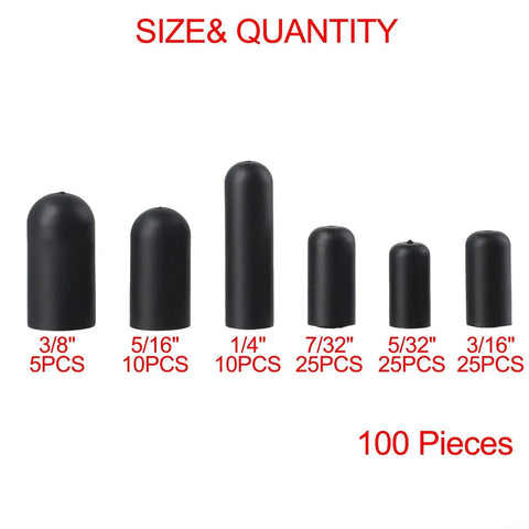 100 Piece Rubber Carburetor Vacuum Line End Cap Kit Assortment Set With 6 Different Sizes For Automotive Intake Manifold Hose Protection And Leak Repair On The Go, black rubber caps 3/8 to 3/16