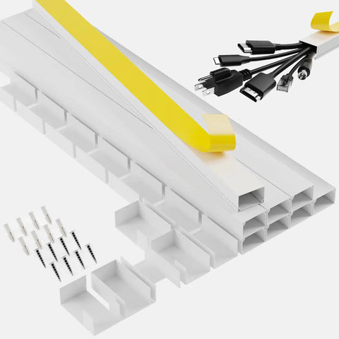 126 Inch Cable Raceway Kit White Paintable Wall Mount Cord Concealer for TV Cables Baby and Pet Proof, 5 to 6 Cables