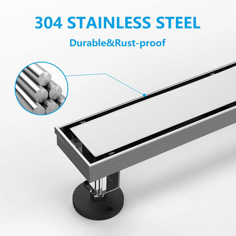 304 stainless steel 12 Inch Linear Shower Drain For Tile With Tile Insert Grate In Brushed Nickel, highlighting durability and rust-proof quality