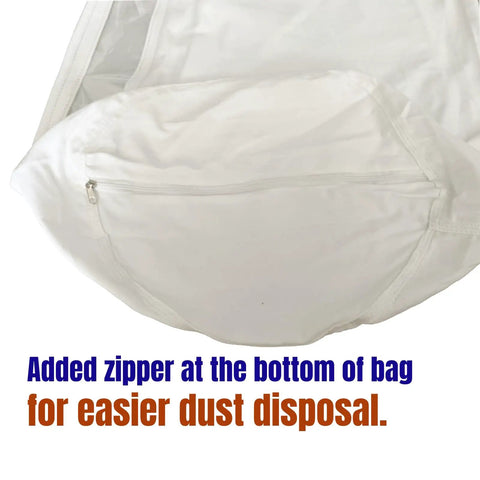 Close-up of 30 Micron Dust Collector Bag With Clamp For 4 Inch Universal Vacuum System showing added zipper for dust disposal