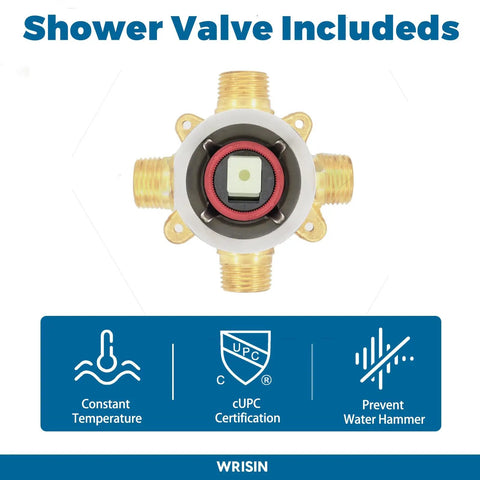 Shower Faucet With Valve And Trim Kit For A 6 Inch High Pressure Rain Shower Head, cUPC certified brass valve details