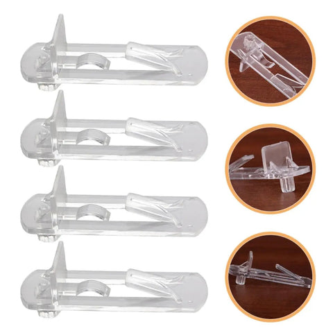 30 Pack Plastic Shelf Support Pegs For 15mm To 16mm Wood Shelves, rugged transparent pins against a wood surface