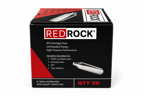 Thirty Pack Of 16 Gram Unthreaded CO2 Blasters To Kick Nasty Buildup Out Of Ac And Hvac Condensate Lines Quick With The Heavy Duty Gallo Cleaning Kit box packaging side view