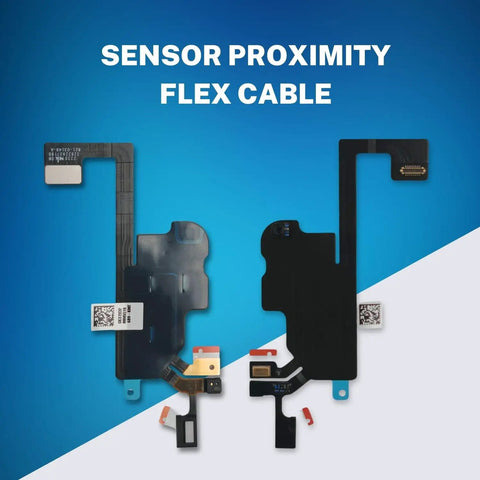 Proximity Sensor Ear Speaker Flex Cable With Mic Replacement For iPhone 13 6.1 Inch Model, displayed front and back on blue background.