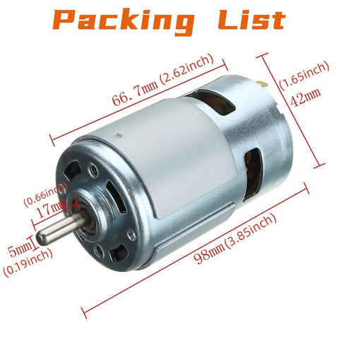 Beefy Torque 12V 24V DC Gear Motor With Ball Bearing 12000 RPM Large Power Low Noise Metal Gearbox dimensions shown in inches