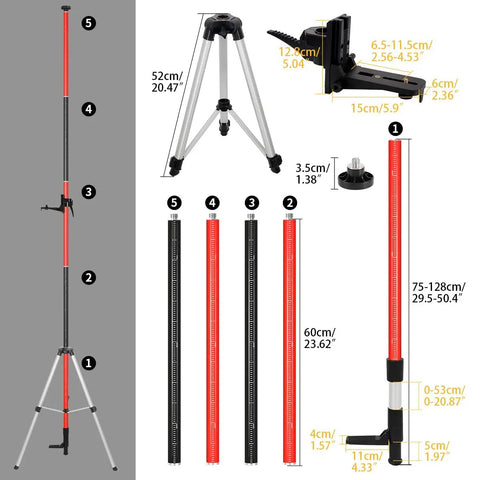 Telescoping Laser Level Pole With Tripod And Spring Loaded Base For Rotary And Line Lasers, Pro Grade, Extends Up To Twelve Feet