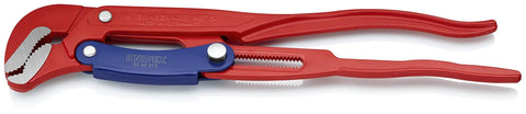 Red and blue Swedish Pattern Pipe Wrench With S Shape Fast Adjust And Self Locking Action, Quick Button Opening Direct On Workpiece