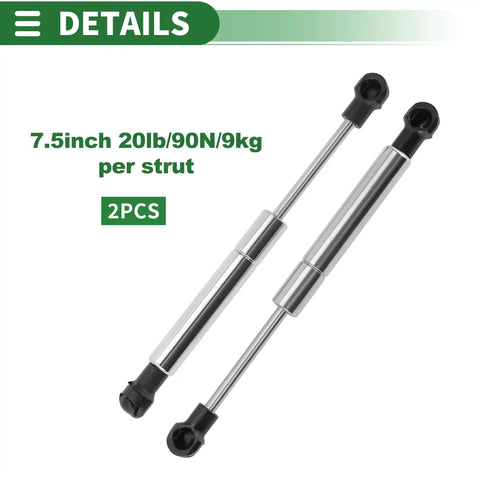 Stainless Steel Gas Spring Lift Support Struts With 20 Lb Force And Plastic Ends Marine Boat Hatch Car Hood Rv Window Storage Box Cover Heavy Duty Construction Built Like A Tank For Smooth Swing Open Action Pair Of Two, 7.5 inch length.