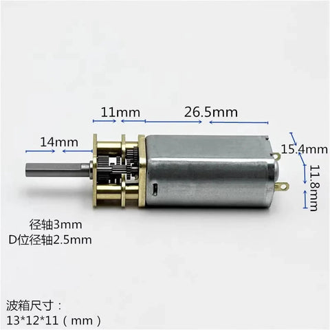 Rock Solid Mini 050 Gear Motor With Full Metal Gearbox 3V To 9V Low Speed 245Rpm showing dimensions and metal body for DIY use.