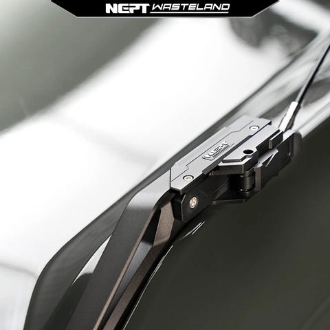 Close-up of NEPT Wasteland Limb Riser Kit With Cable Linkage System For Ford Bronco 2021 Plus Models, CNC Aluminum Build.