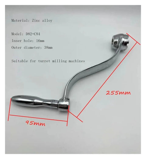Heavy Duty 7 Tooth 16mm Elevating Crank Handle For Vertical Milling Machine shown with zinc alloy finish and dimensions labeled.