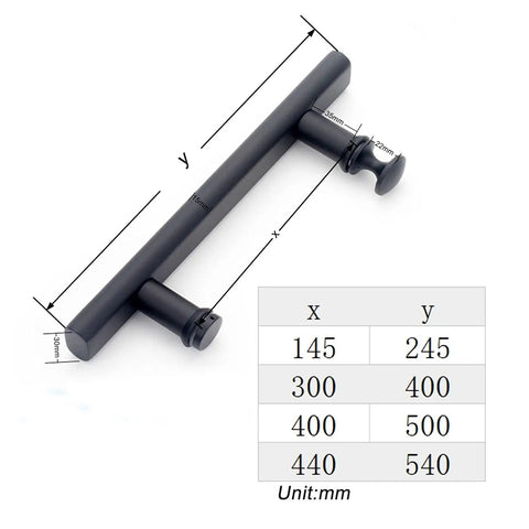 Slick Matte Black Stainless Steel Shower Door Handle Replacement 300Mm Pull Bar shown with dimensions and mounting specifications.