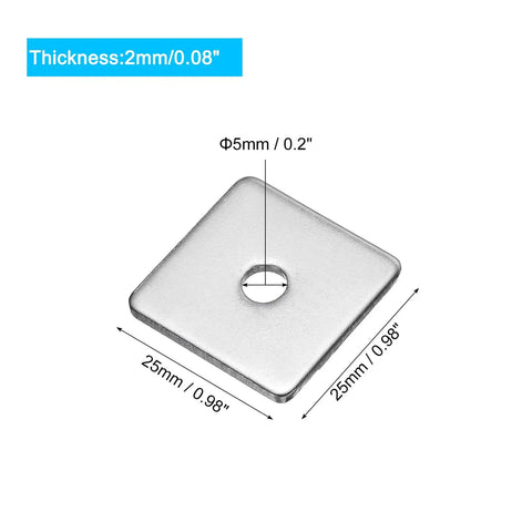 M5 Square Washer Set, 5 Pack 25x25x2mm 304 Stainless Steel Flat Plate Washers, Rust Resistant Gasket Spacers For Hardware Fastening And DIY Projects For Builders And Hobbyists, 25x25mm square washer