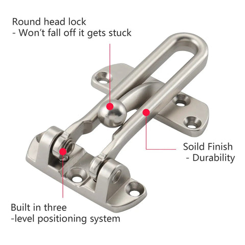 Bulletproof 4 Pack Swing Bar Door Guard, Heavy Duty Zinc Alloy Security Latch For Apartments And Rental Units, Satin Nickel Privacy Reinforcement Lock For Easy Side Mount with round head lock and ball detent.