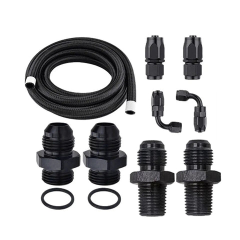 15 Ft AN6 Transmission Cooler Line Kit For 4L60E 4L65E Black Nylon Braided Hose With Aluminum Fittings Universal Fit Durable Steel Core
