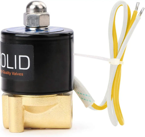 Brass Electric Solenoid Valve Quarter Inch 110V AC Normally Closed With Viton Seal, shown in close-up detail