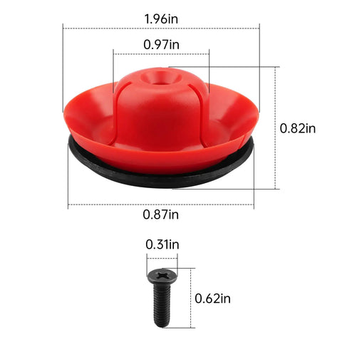 No Hassle 2 Set Grease Gun Plunger Screw Kit 44 70 0375 for 20 Oz sausage barrels, red plunger assembly with dimensions.