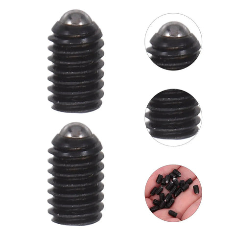Rock Solid Spring Loaded Ball Plunger Set Screws M4x6 Hex Socket Cup Points 50 Pack showing close-up of black stainless steel hardware.