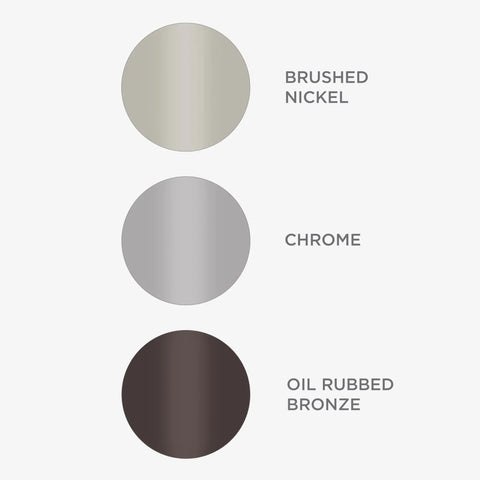 Color options for Chrome Shower Curtain Hooks Set Of 12 With Double Roller Glide For Smooth Quiet Operation, shown in chrome, brushed nickel, and oil rubbed bronze.